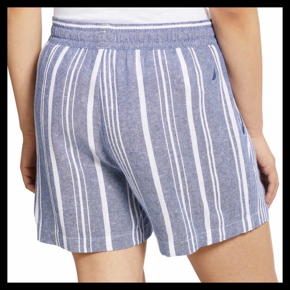 NAUTICAL Linen Blend Pull-On Shorts Light Blue Stripe - Picture 8 of 8